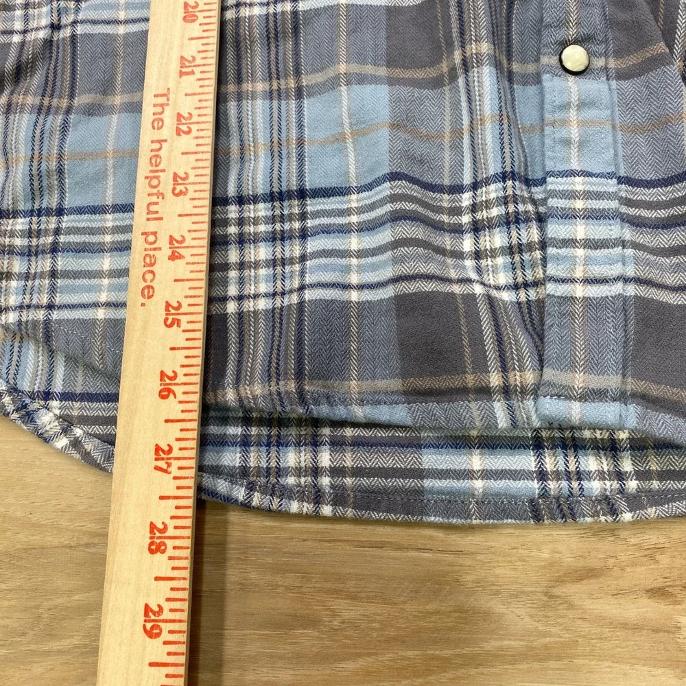 Lucky Brand Western Shirt Mens XL Plaid Saturday Stretch Pearl Snap Blue Grey - Picture 6 of 9